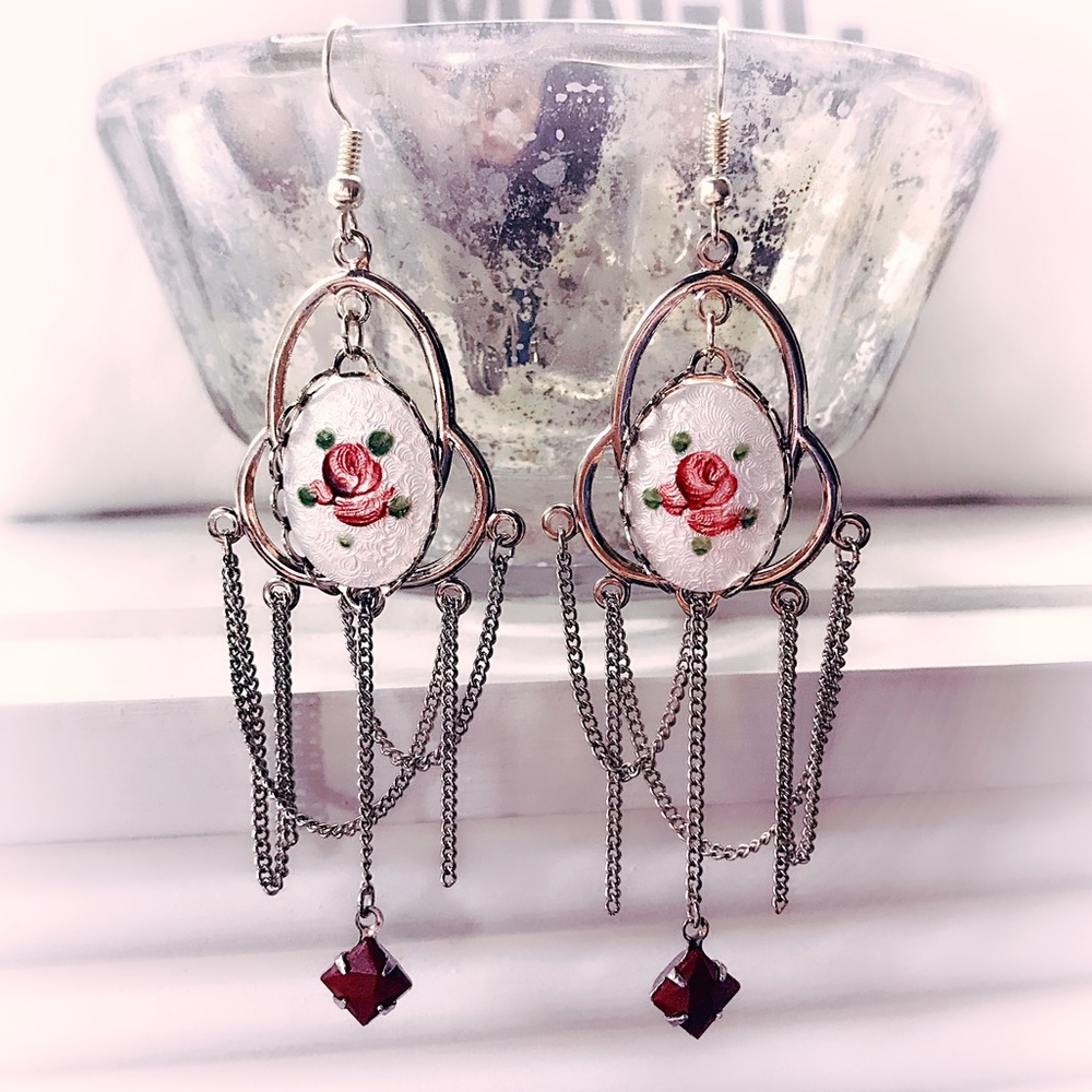 Hand painted Rose Earrings